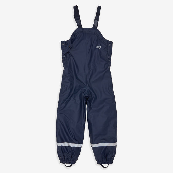 Puddleflex Waterproof Fleece Lined Dungarees Navy on a white background, showing the front of the dungarees in full view.